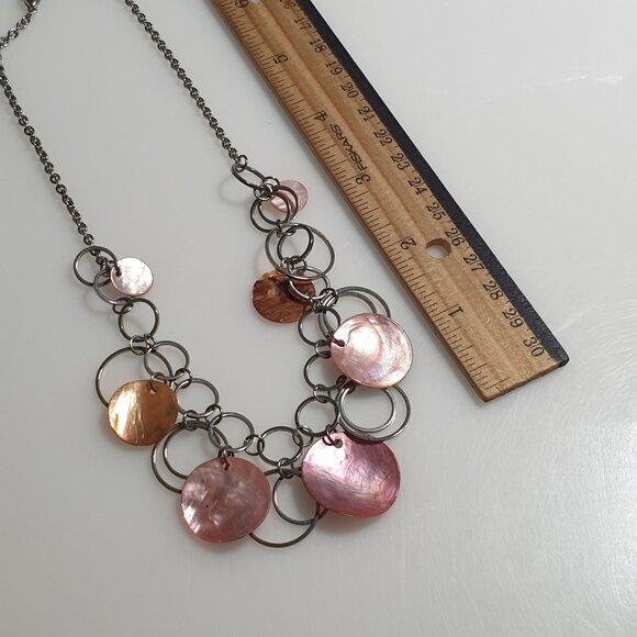 Painted Mother Pearl Shell Disc Necklace Adjustable Lobster Clasp Link Jewelry - Picture 4 of 4